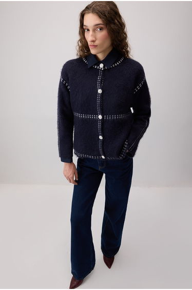 RASHED CONTRAST CARDIGAN
