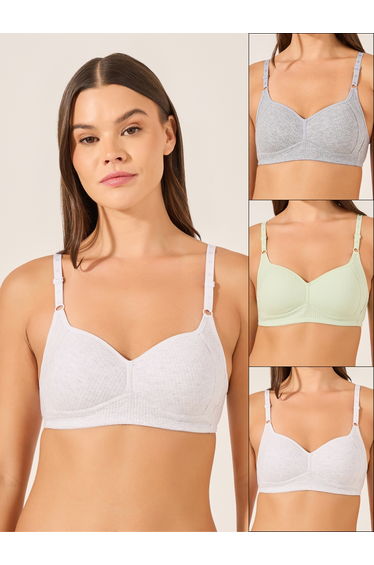 Pack of 3 - Cotton Comfort Rib Non Wired Padded T-shirt Bra