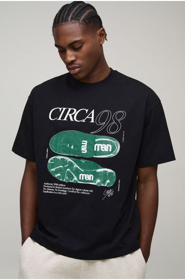 Oversized Circa 98 Football Boot Heavyweight T-Shirt - black