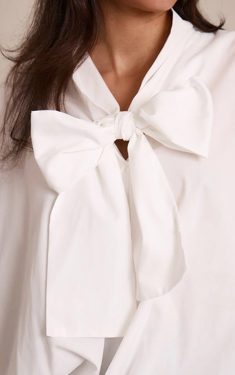 White Tie Detail Slouchy Shirt Dress - 3