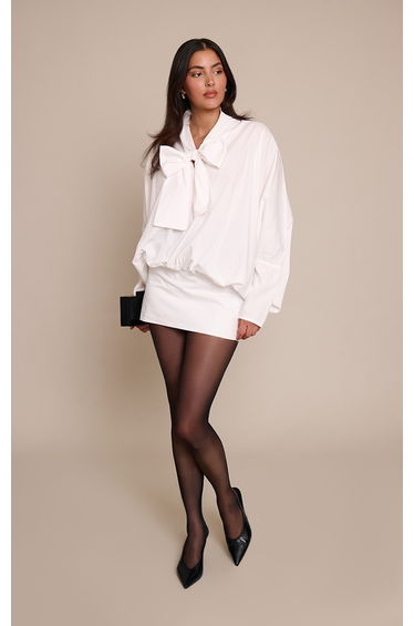 White Tie Detail Slouchy Shirt Dress
