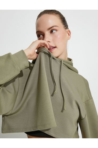 Sports Crop Hooded Oversized Sweatshirt Modal Long Sleeve