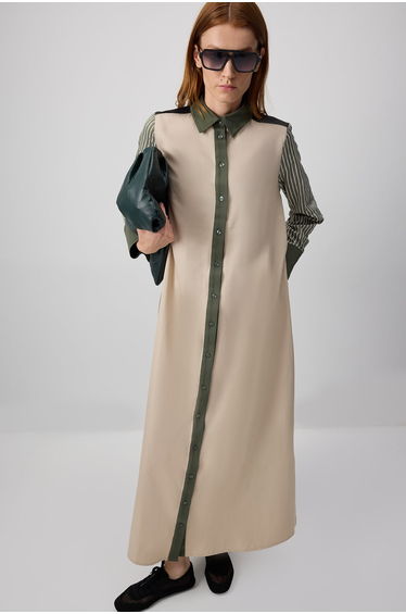 COLOR BLOCK SHIRT DRESS