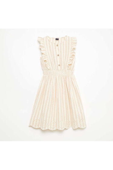 Striped Linen-Cotton Dress BEIGE