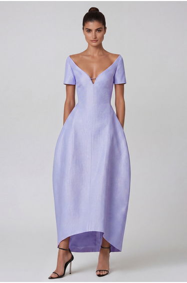 Hachiro Mermaid Plunge Midi Dress In Purple