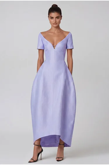 Hachiro Mermaid Plunge Midi Dress In Purple