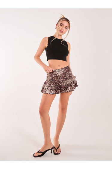 Tiered Leopard Ruffle Mini Skirt