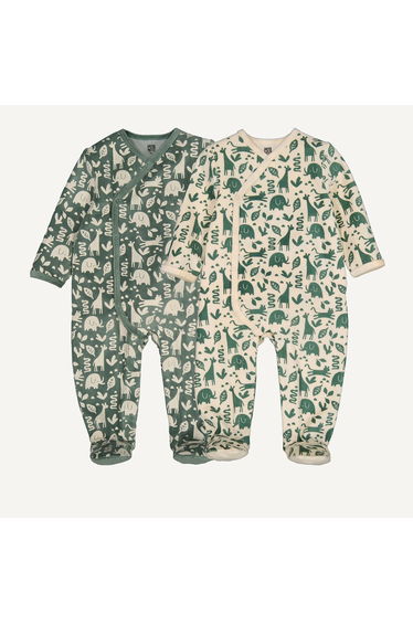 Set of 2 Babygrow Pyjamas in Velours with Animal Print
