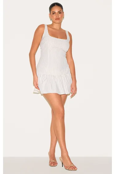 Plus Stone Striped Sleeveless Scoop Neck Shift Dress