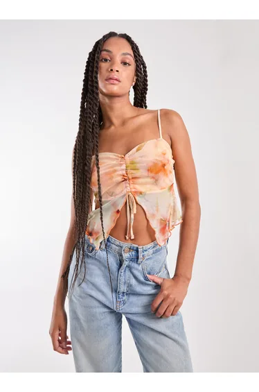 Distressed Mesh Butterfly Cami Top