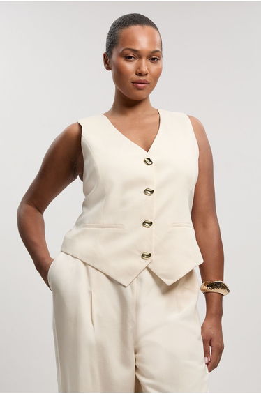 Plus Size Tailored Linen Corset Back Detail Waistcoat