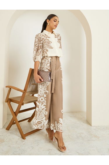 Women Beige Wide Leg Pants