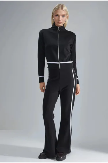 Modal Touch Zippered Sweatshirt & Flare Pants Two-Piece Set Bersan Collection