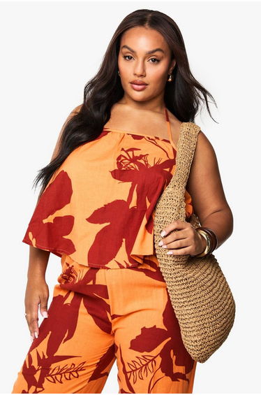 Plus Abstract Floral Longline Cami - orange