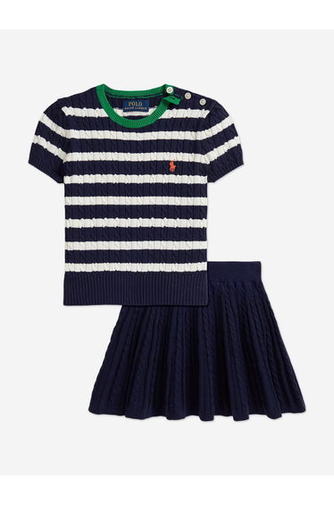 Ralph Lauren Girls Mini Cable Knit Skirt Set in Navy