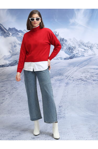 Ribbed High Neck Sweater with Long Sleeves