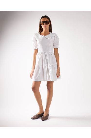 Glamorous White Collar Puff Shoulder Mini Dress