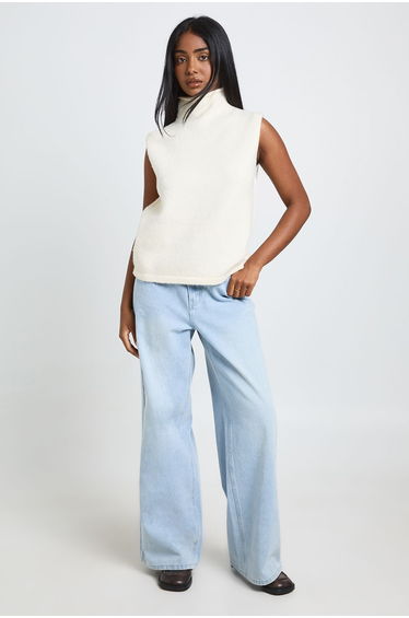 Soft Knit Funnel Neck Top - stone