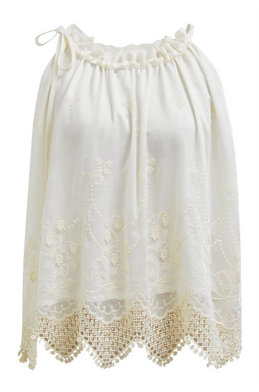 Self-Tie Neckline Embroidered Sleeveless Top