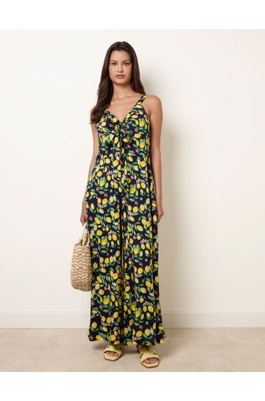 Lemon Print Front Tie Jumpsuit