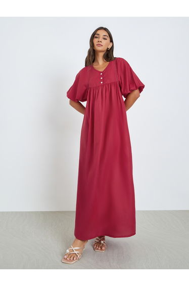 Maroon V Neck Maxi Dress