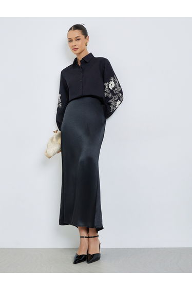 Black Embroidered Long Sleeve Shirt