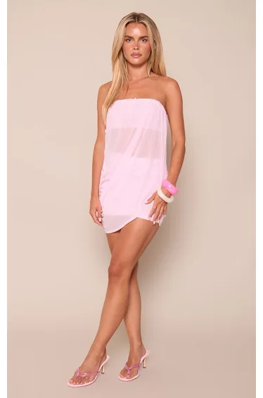 Petite Baby Pink Chiffon Drape Front Top Co-ord