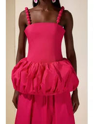 Solid Beaded Slip Puff Maxi Dress - 6