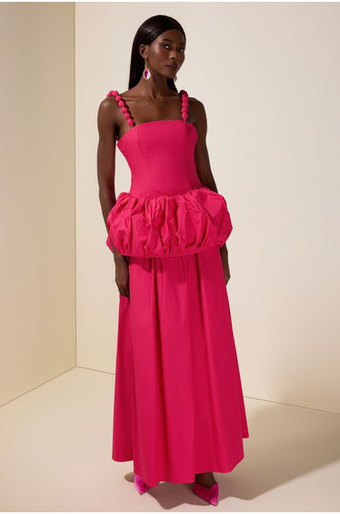 Solid Beaded Slip Puff Maxi Dress