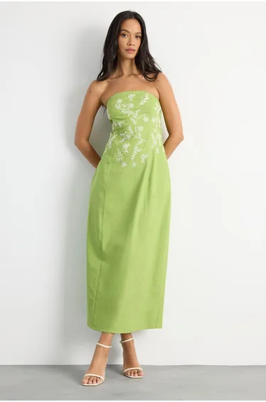Embroidered Bandeau Midi Dress