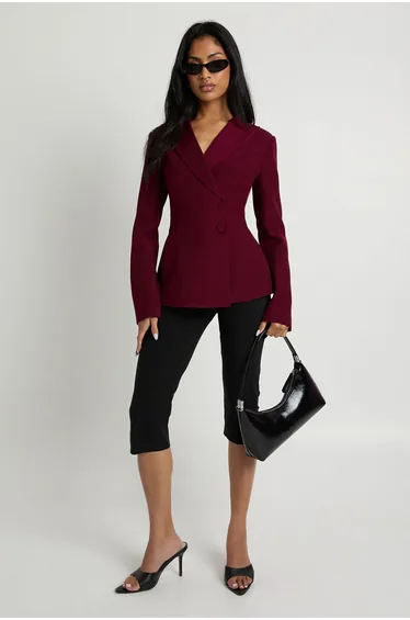 Wrap Asymmetric Blazer - wine