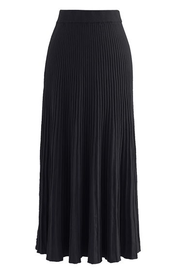 Side Vent High Waist Knit Skirt in Black