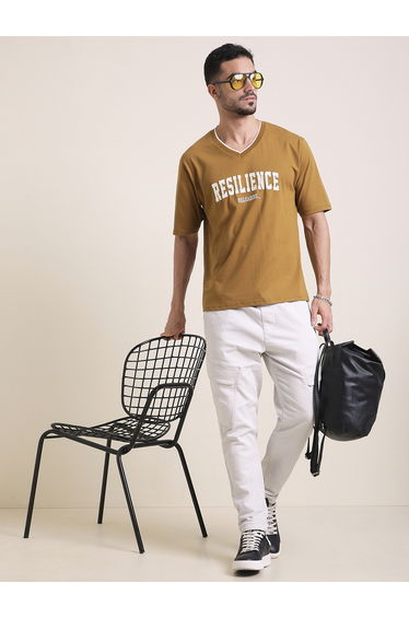 Men Oversized Embroidery V Neck T-Shirt