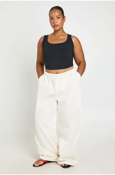Plus Elasticated Waistband Wide Leg Jean - white