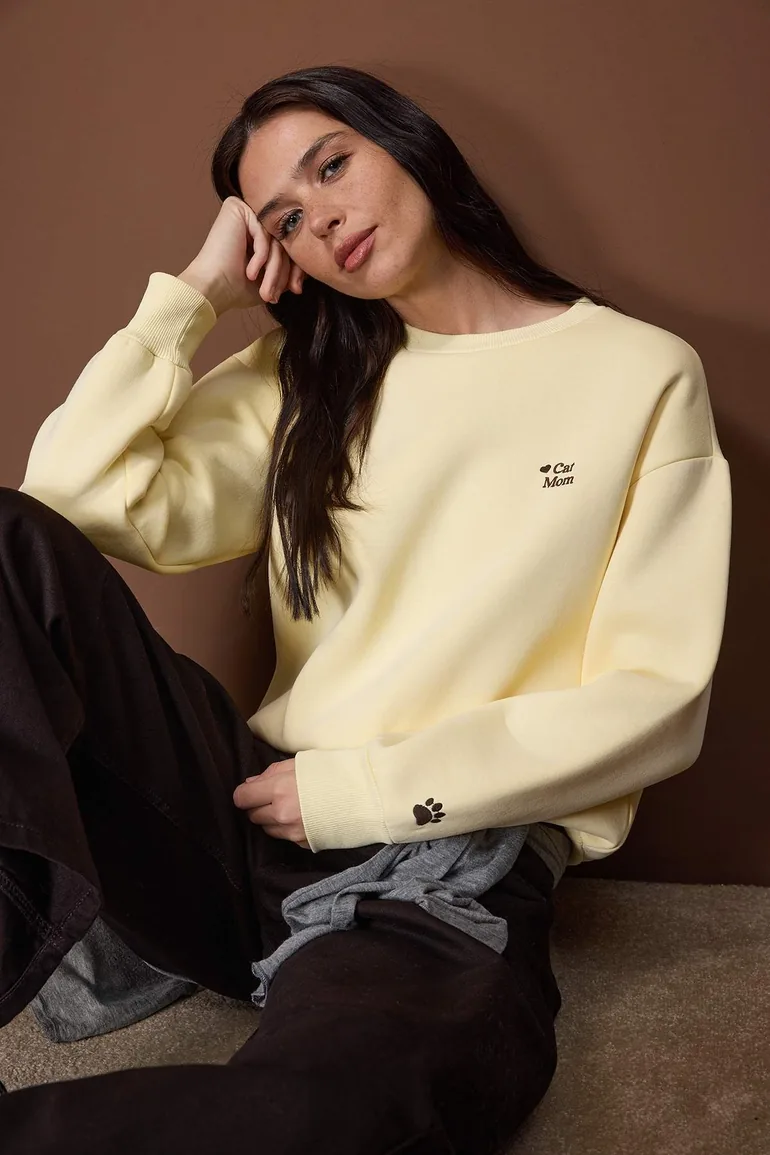 سويتشيرت محبوك مبطن فليس - أصفر - 7