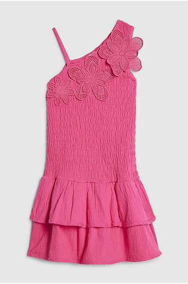 Girls Pink Crochet Flower Dress