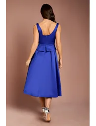 Structured Satin Pleated Peplum Midi Dress - 2
