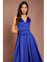Structured Satin Pleated Peplum Midi Dress - 1