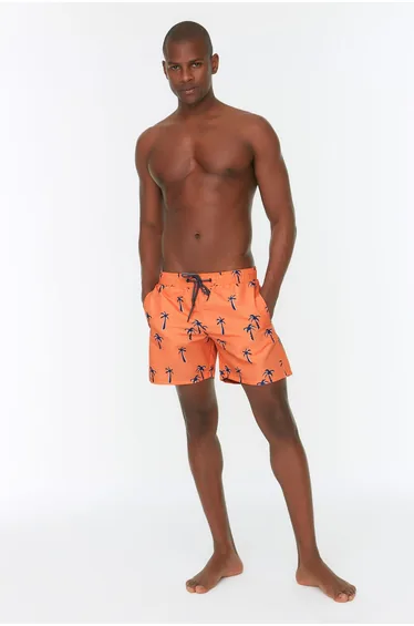 Salmon Tropical Printed Standard Size Swimsuit Swim Shorts