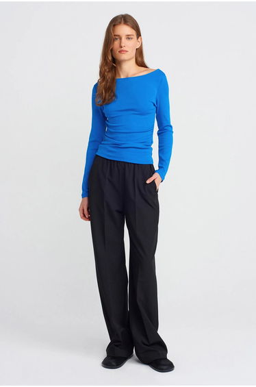 Dilvin Slim Fit Ribbed Boat Neck Blouse