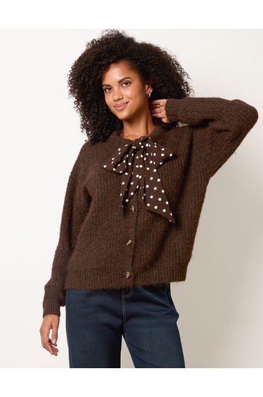 Pussybow Detail Knitted Cardigan