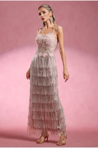 فستان بيلا بارنيت شيفون زهري ماكسي بقصة مستقيمة