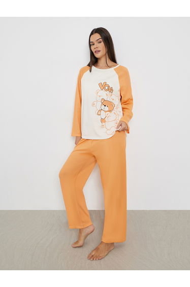 Bear Graphic Print Long Sleeve T-Shirt and Pyjama Set