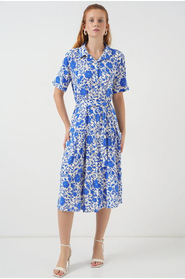 BDART Printed Midi Dress with A-Form Fit and Shirt Collar