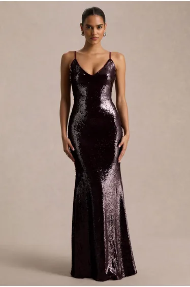 فستان ماكسي بياقة عميقة - أحمر