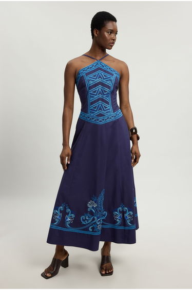 Embroidered Detail Halterneck Dress