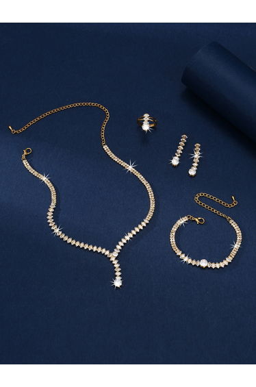 Embellished Necklace, Bracelet, Ring and Earrings Jewelry Set