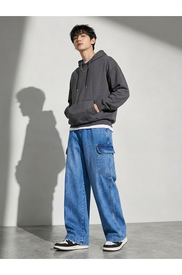 Men Baggy Fit Washed Jeans