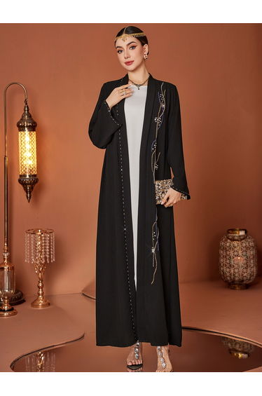 Beaded Embroidered Long Sleeve Maxi Kimono