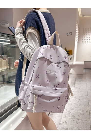 Graphic Bow Print Zip Closure Backpack